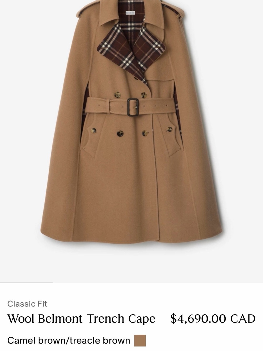Burberry Wool Belmont Trench Cape
